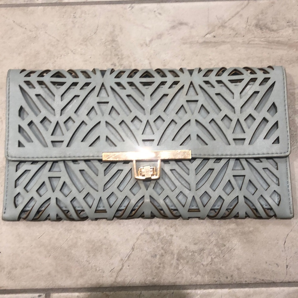 Light Blue Lazor Cut Out Clutch or Crossbody